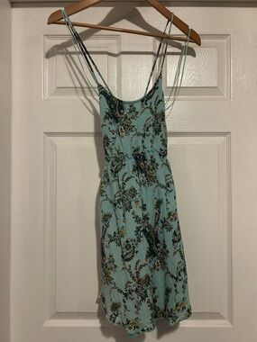 O'Neill Mint Blue Floral Paisley Spaghetti-Strap Mini Dress